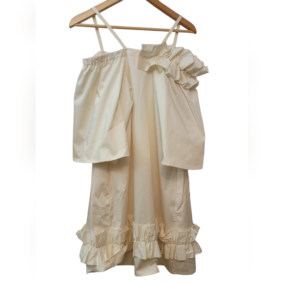 Paskal Ruffled Trim Over The Shoulder Dress, Ivory Size XS $1273 - Picture 3 of 8